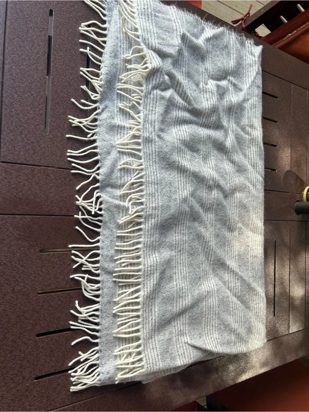 Authentic Irish Merino & Alpaca Gray and White Striped Throw Blanket